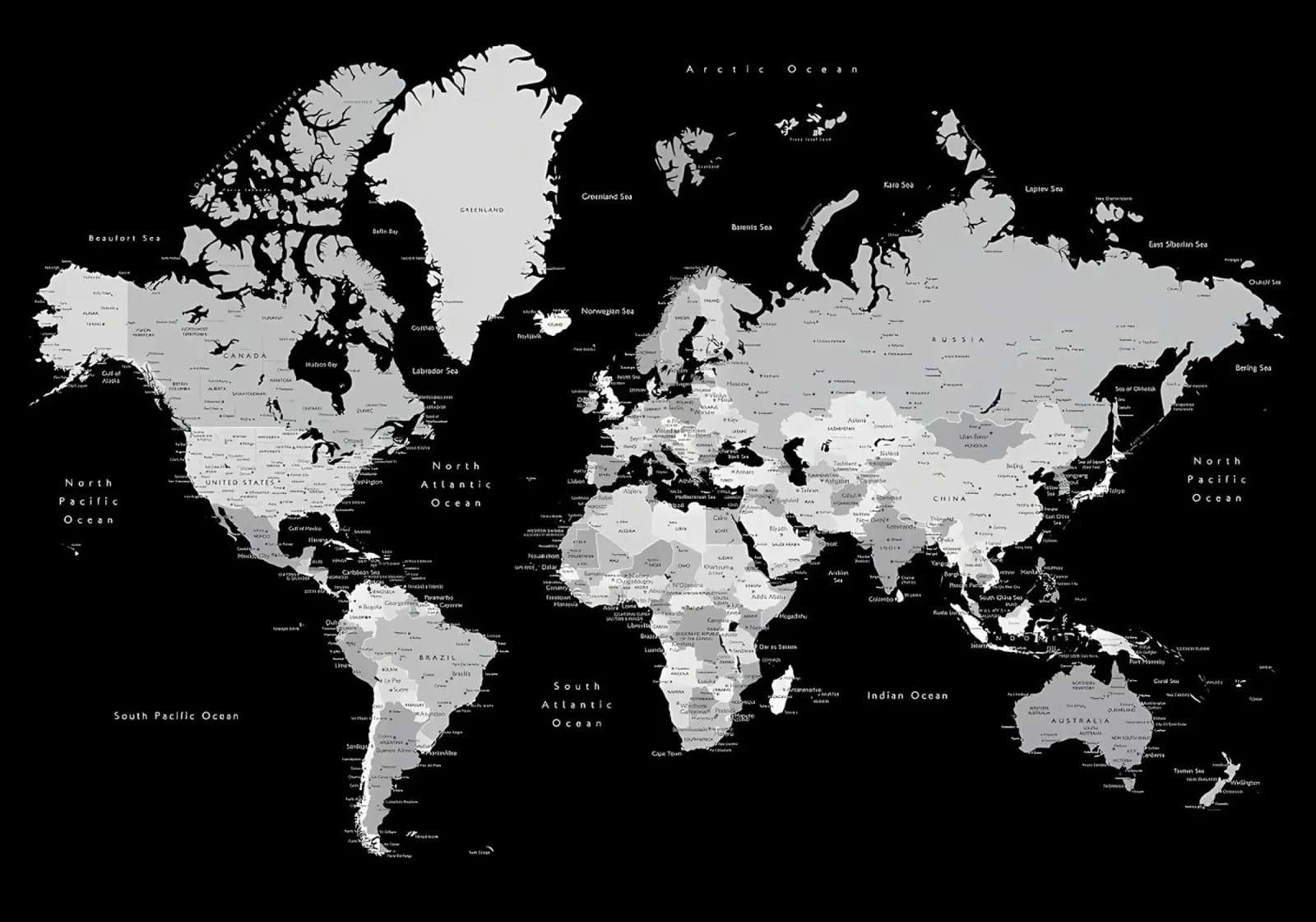 Mappa del mondo dettagliata Giuseppe poster con telaio in alluminio da Aiden Garcia