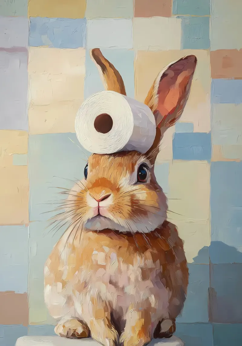 Konijntje met wc-papier canvas van Adrian Patel