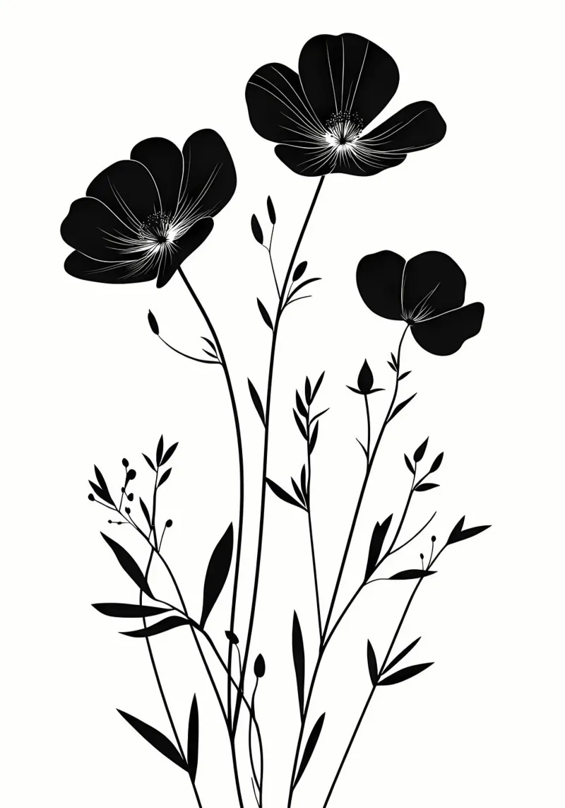 Silhouette floreale in bianco e nero carta hahnemühle da Nicholas Campbell