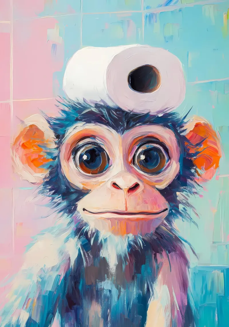 Singe avec chapeau en papier hygiénique alu dibond de Adrian Patel