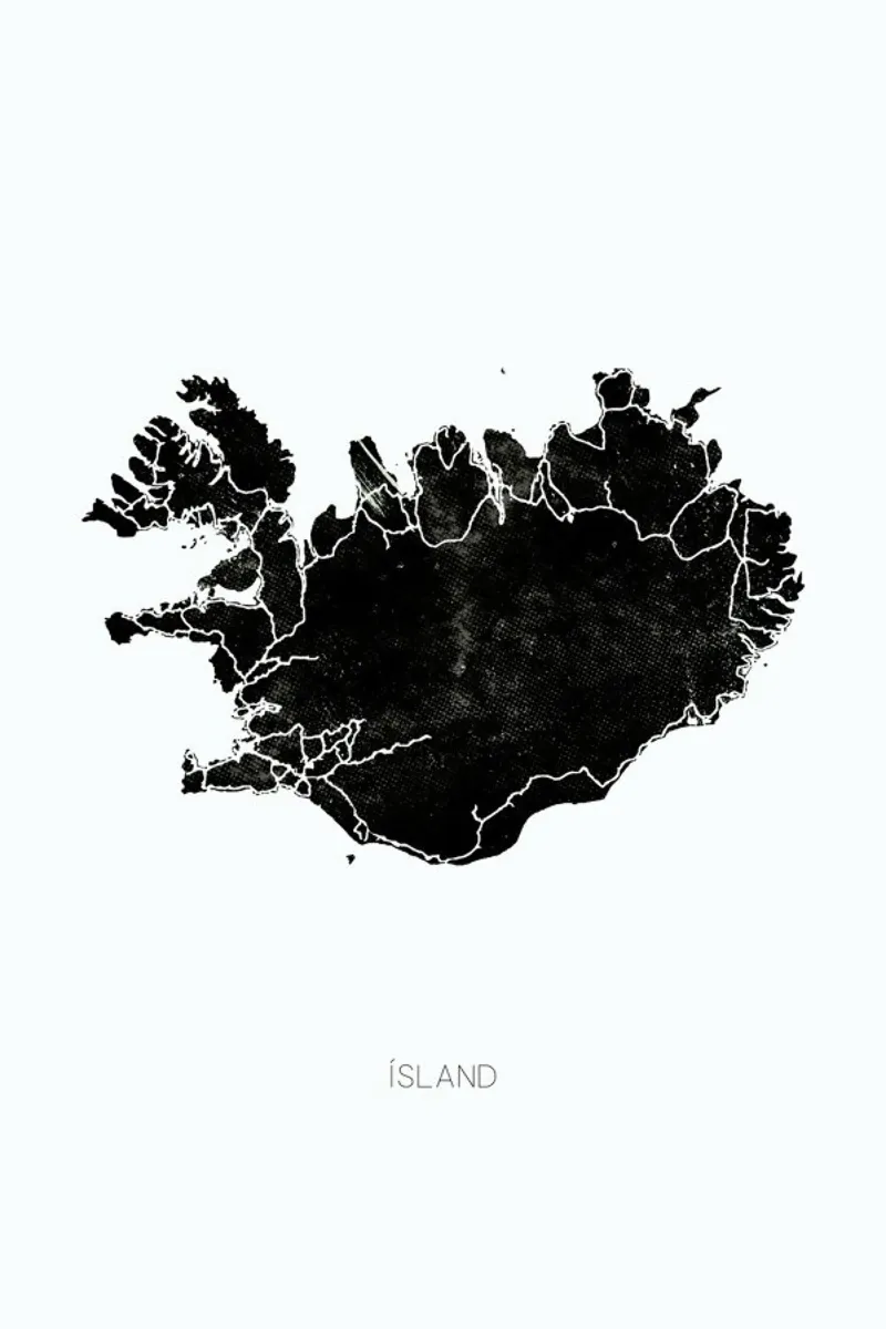 Mappa dell'Islanda nera poster con telaio in legno da Monika Strigel