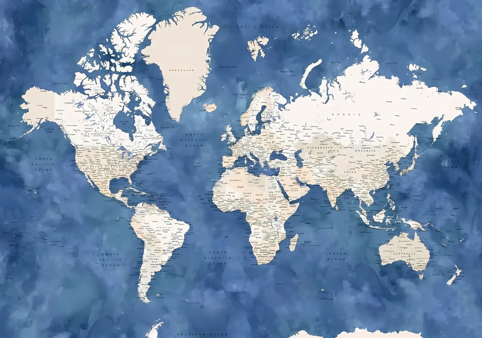 Mappa del mondo Sabeen poster con telaio in alluminio da Aiden Garcia