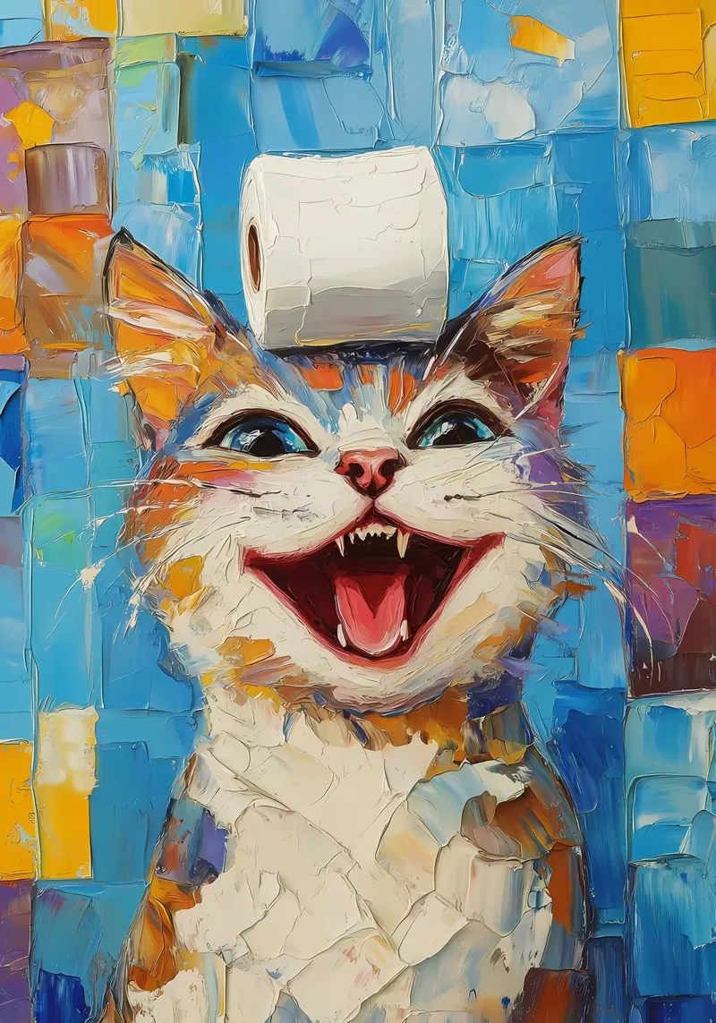 Lachende kat met wc-papier canvas van Adrian Patel