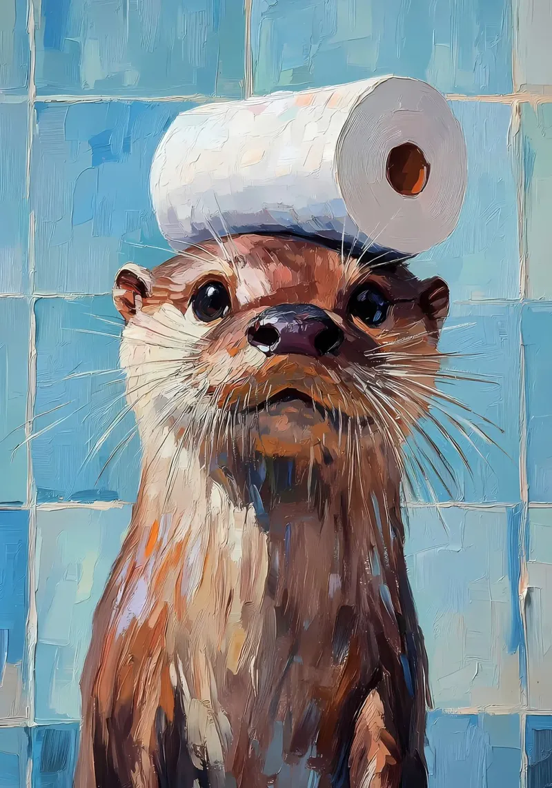 Otter met wc-hoed canvas van Adrian Patel