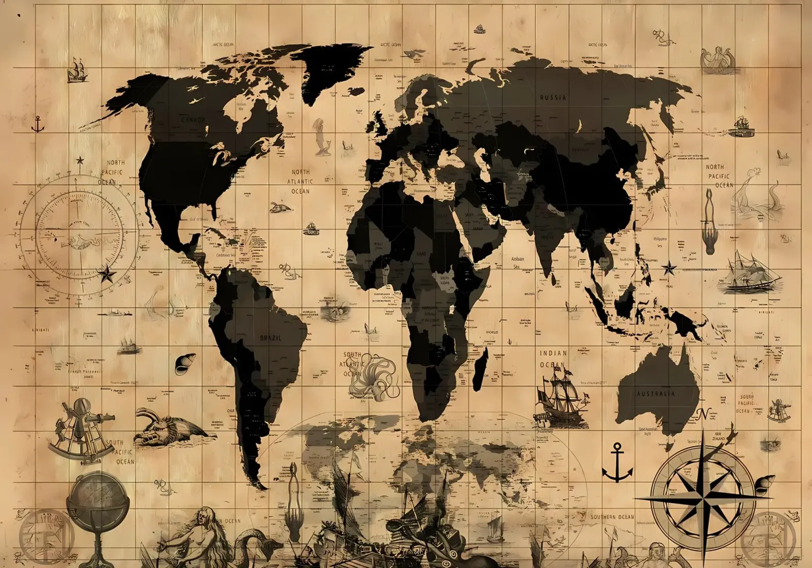 world map vintage sepia hahnemühle by Aiden Garcia