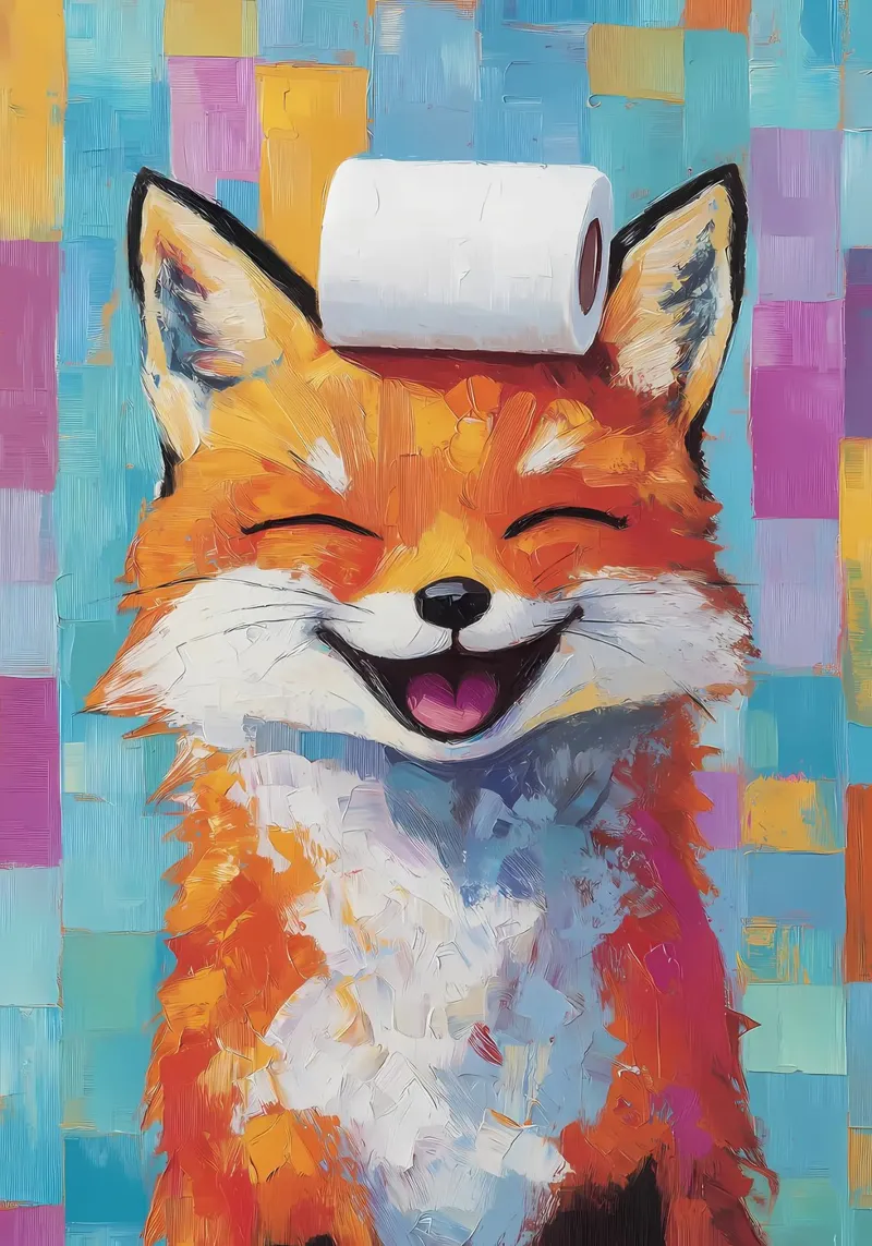 Smiling Fox with Toilet Paper canvas by Adrian Patel