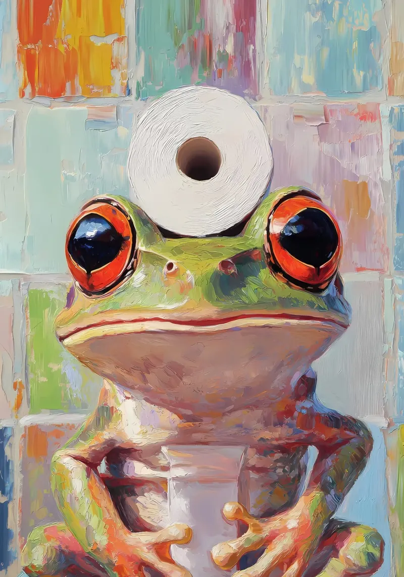 Frosch mit Toilettenpapier Backlit Folie von Adrian Patel