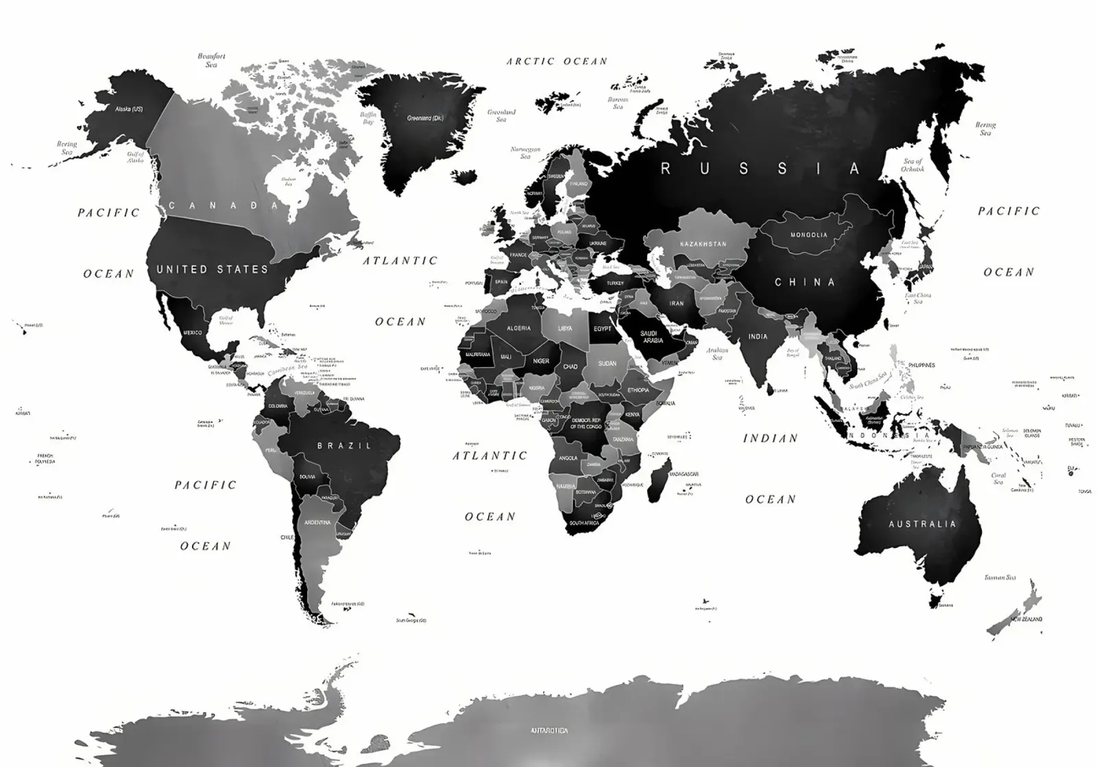 Mappa del mondo bianco nero poster con telaio in alluminio da Aiden Garcia