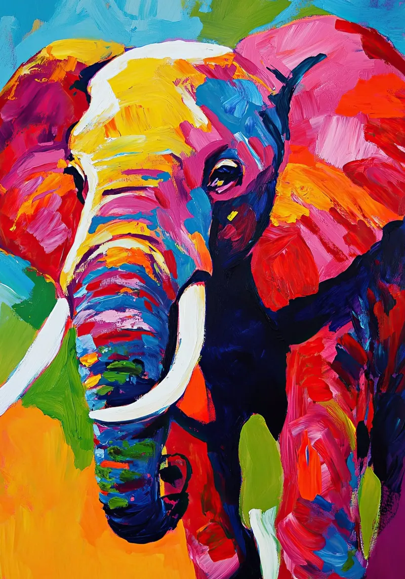 Olifant: dans van kleuren in de zonsondergang canvas met Baklijst van Nikis Art Studio
