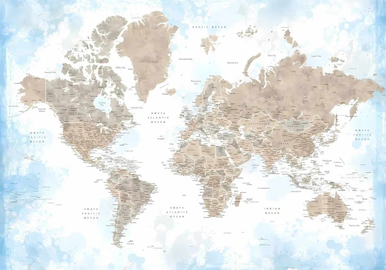 Mappa mondiale dettagliata di Ghada poster con telaio in plastica da Aiden Garcia