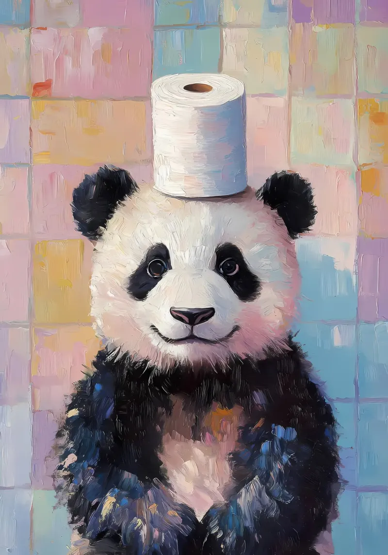 Panda met wc-hoed canvas van Adrian Patel