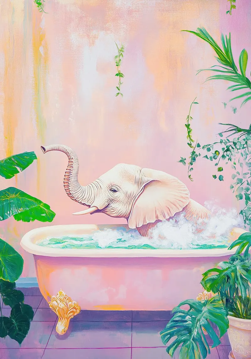L'éléphant : un géant gris dans ta maison poster avec cadre en bois de Nikis Art Studio