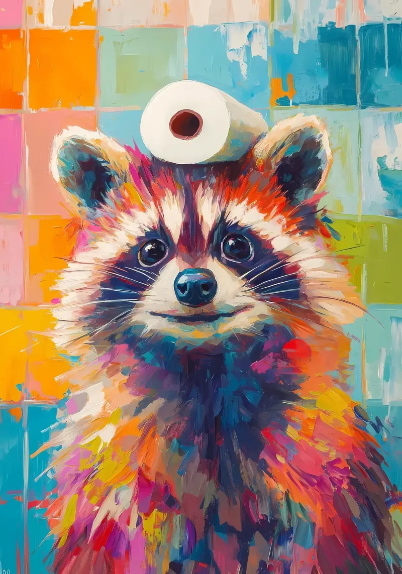 Raccoon with Toilet Paper canvas by Adrian Patel