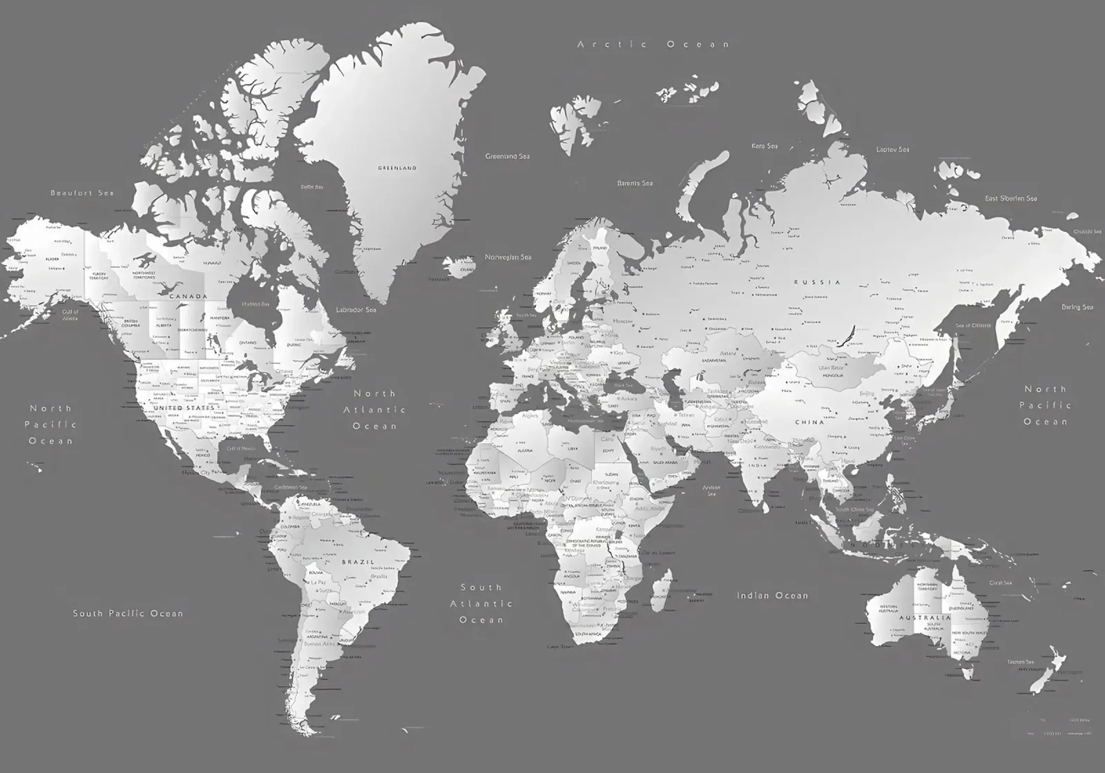 Gradient grey world map canvas with Floater frame by Aiden Garcia