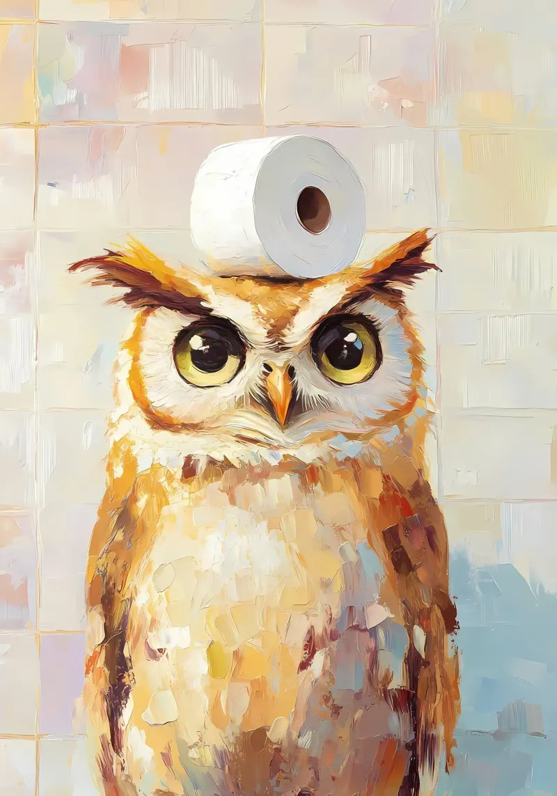 Owl with Toilet Paper hahnemühle by Adrian Patel