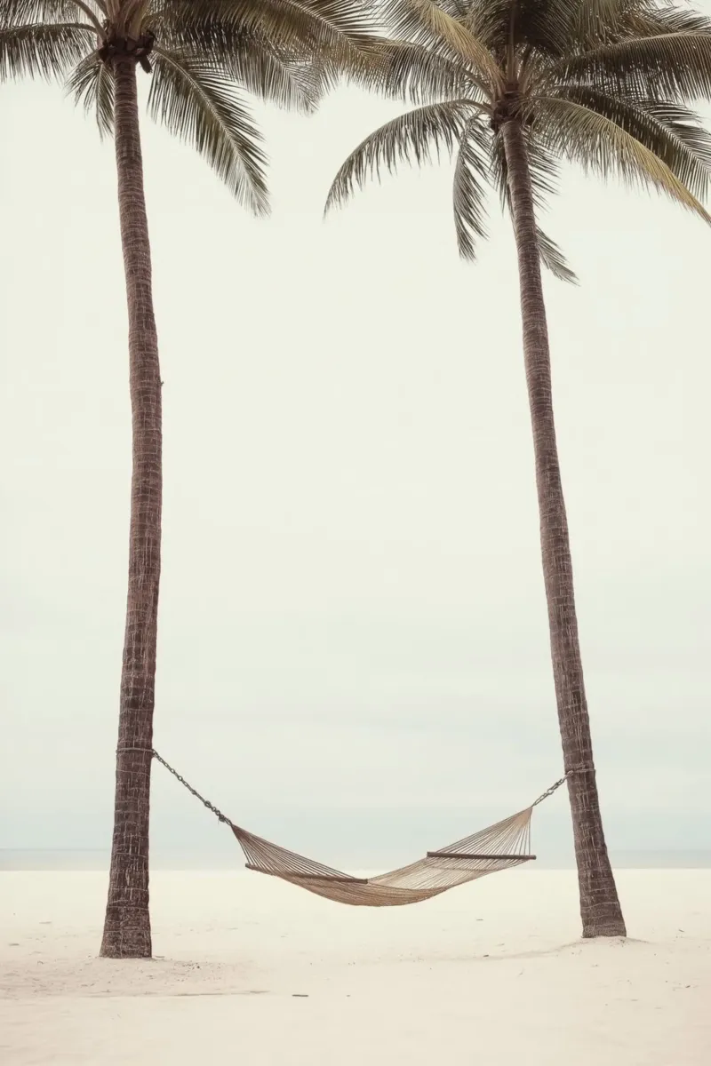 Hammock Between Palm Trees Beach Art canvas with Floater frame by Indigo Tides Art