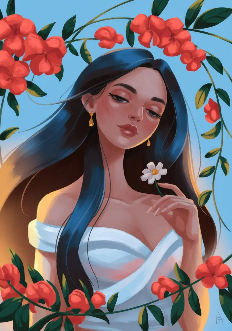 Ritratto di serenità floreale poster con telaio in legno da Lumina Vision
