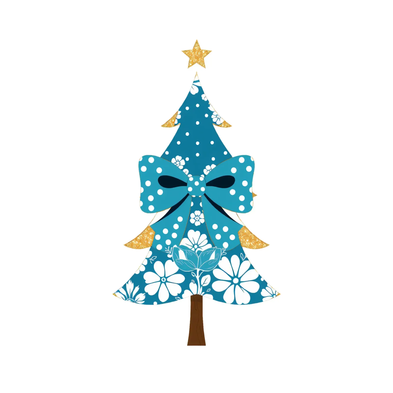 Decorative blue Christmas tree with floral patterns canvas with Floater frame by DesignDoodle