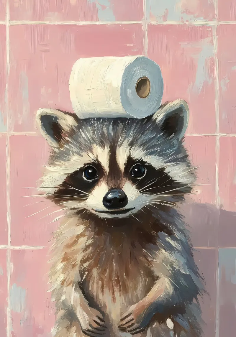 Waschbär mit Toilettenpapier Leinwand von Adrian Patel