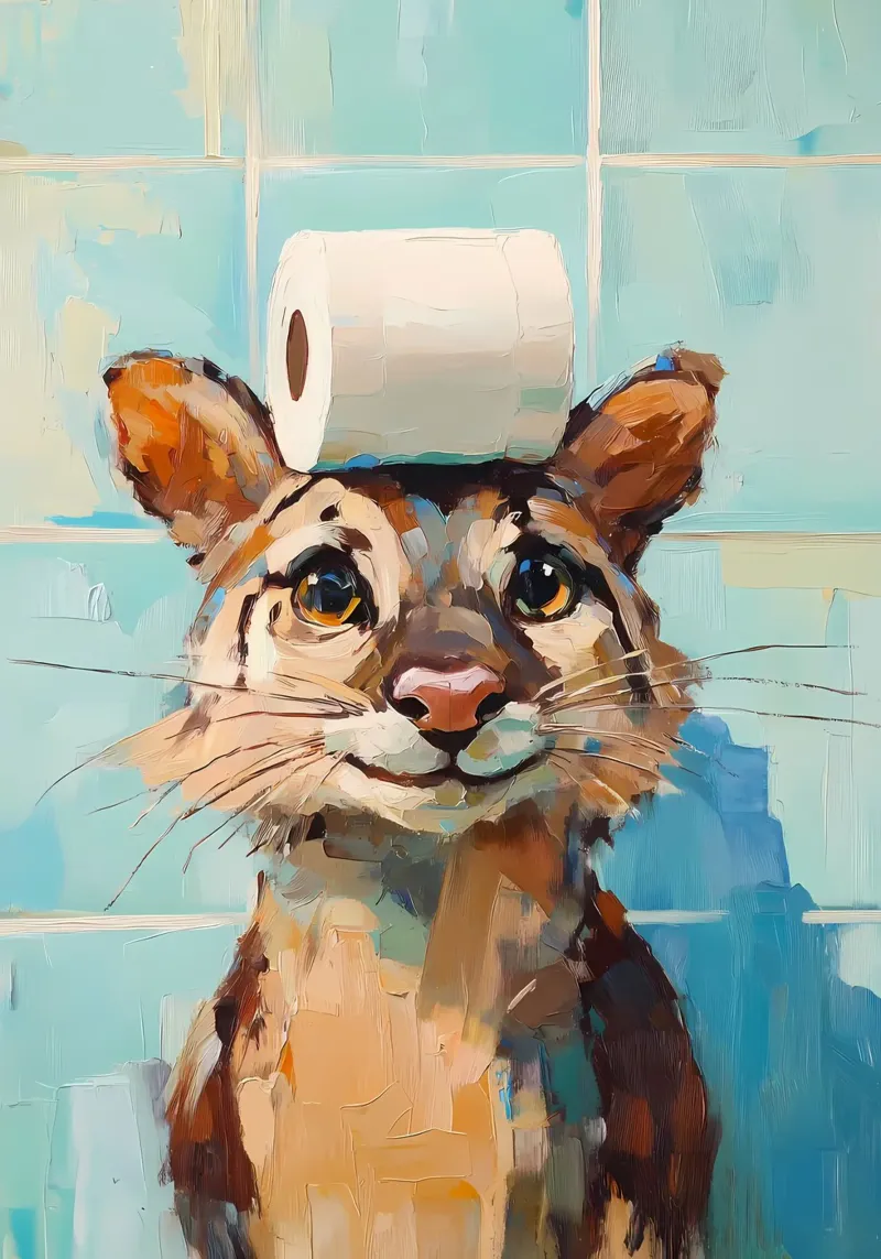 Katze mit Toilettenpapierhut Leinwand von Adrian Patel