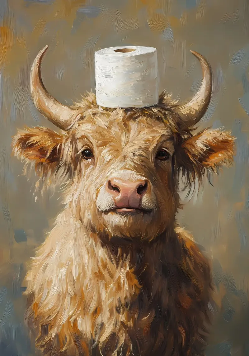 Mucca Highland con carta igienica carta hahnemühle da Adrian Patel