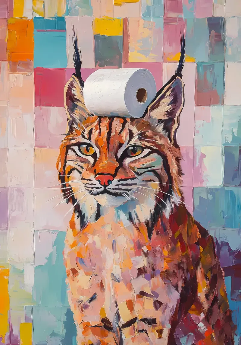 Lynx with Toilet Paper canvas by Adrian Patel