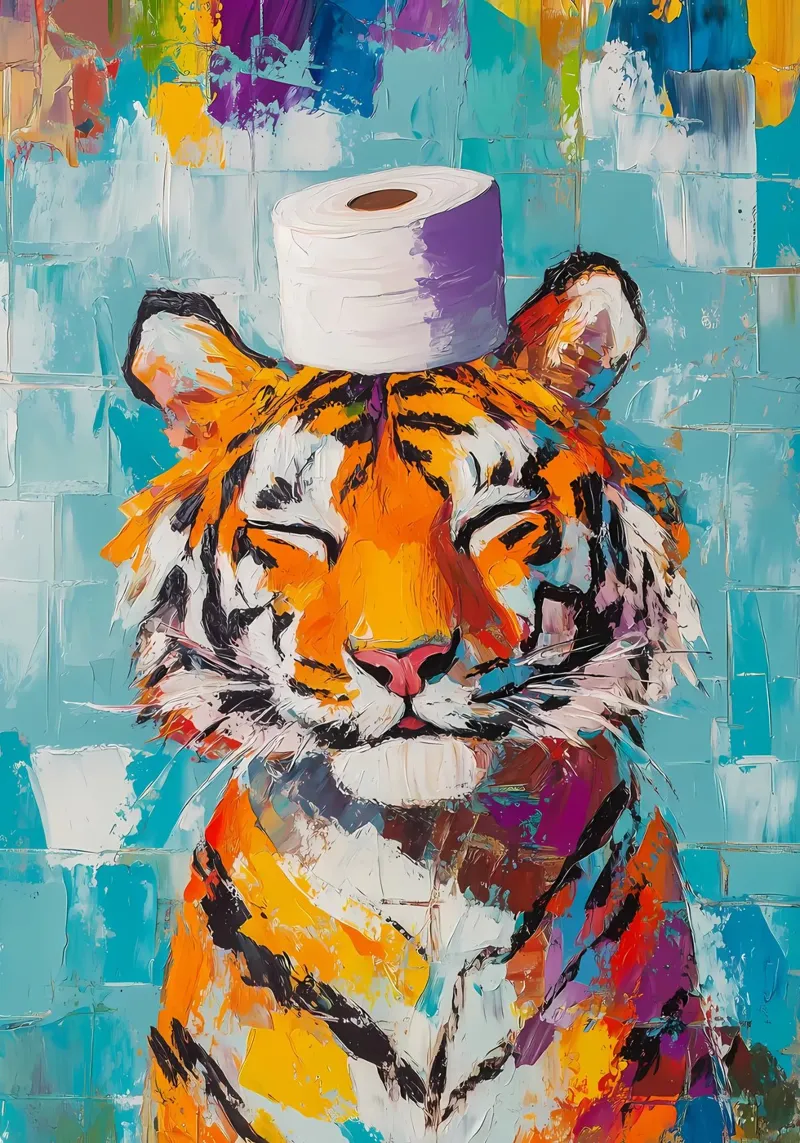 Tijger met wc-hoed canvas van Adrian Patel