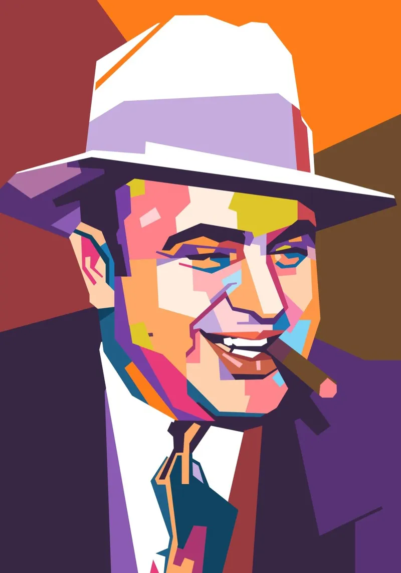 La pop art dell'iconico gangster mafioso Al Capone poster con telaio in legno da Hantamrata