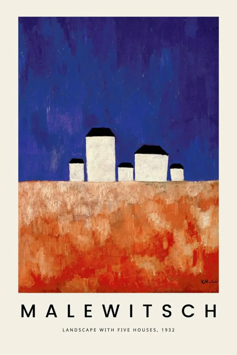 Malewitsch - Landscape with Five Houses carta hahnemühle da ARTOTHEK