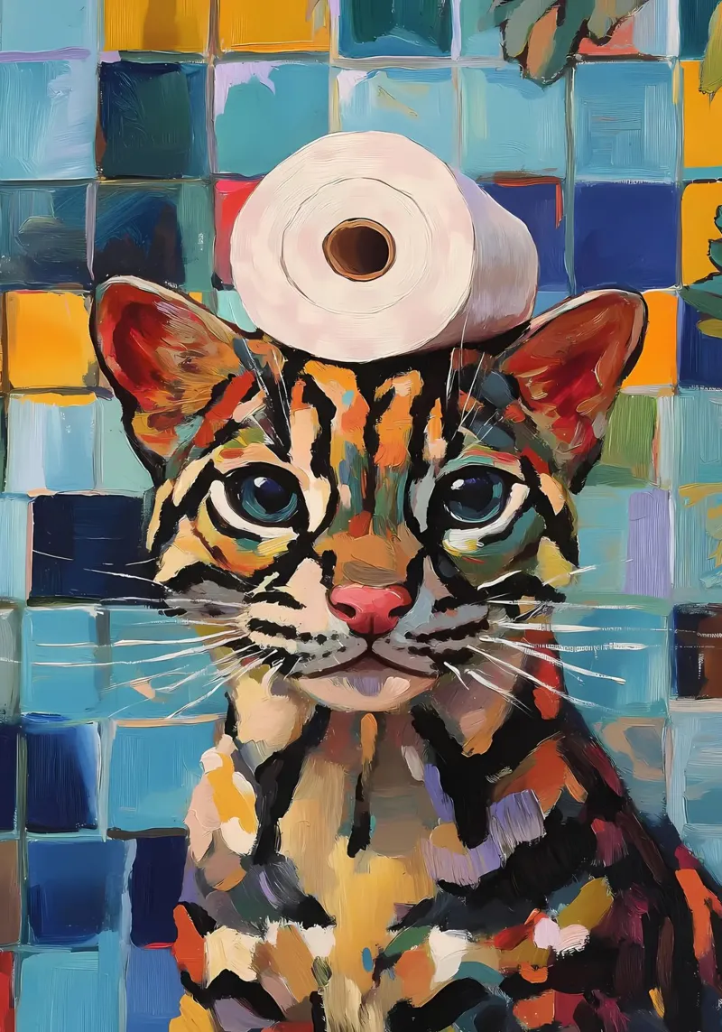Cat with Toilet Paper hahnemühle by Adrian Patel