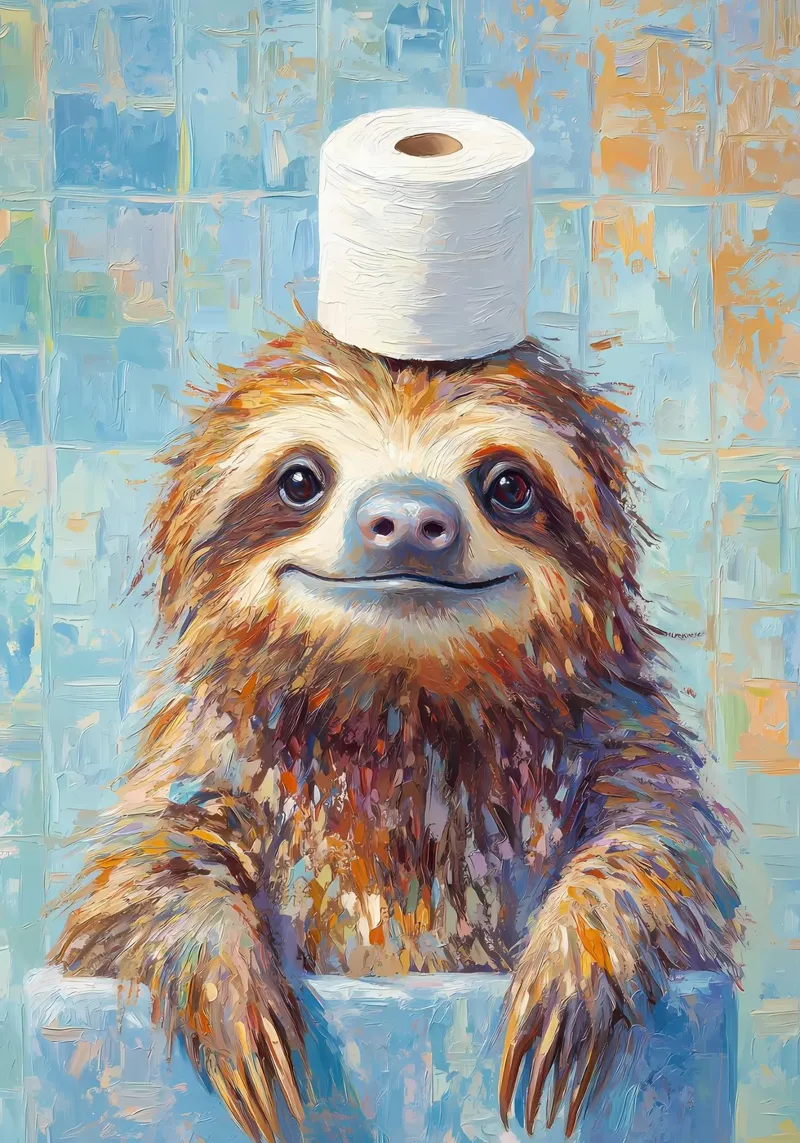 Sloth with Toilet Paper Hat canvas by Adrian Patel