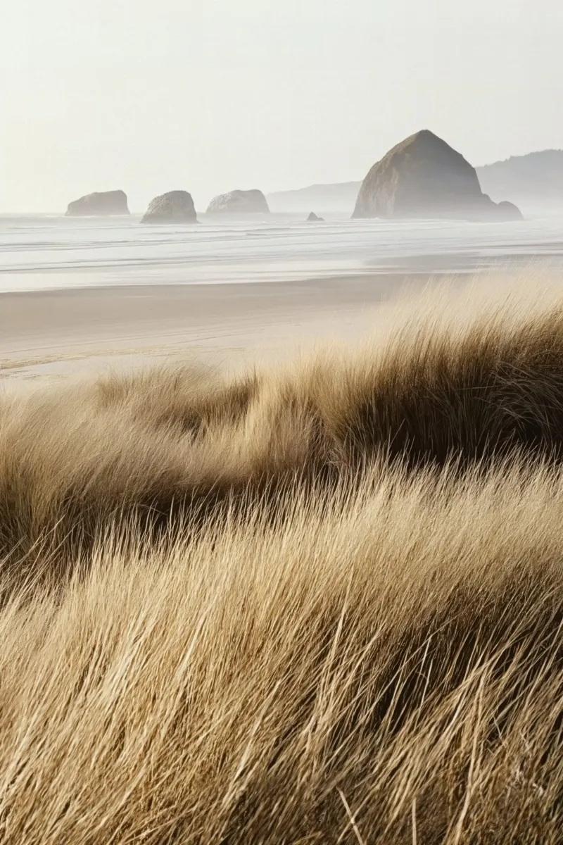 Windswept Grasses and Ocean View canvas with Floater frame by Indigo Tides Art