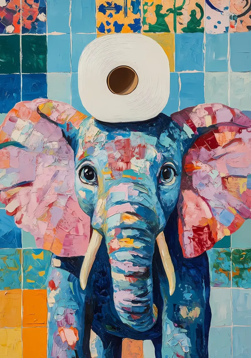Elephant with Toilet Paper backlit film by Adrian Patel