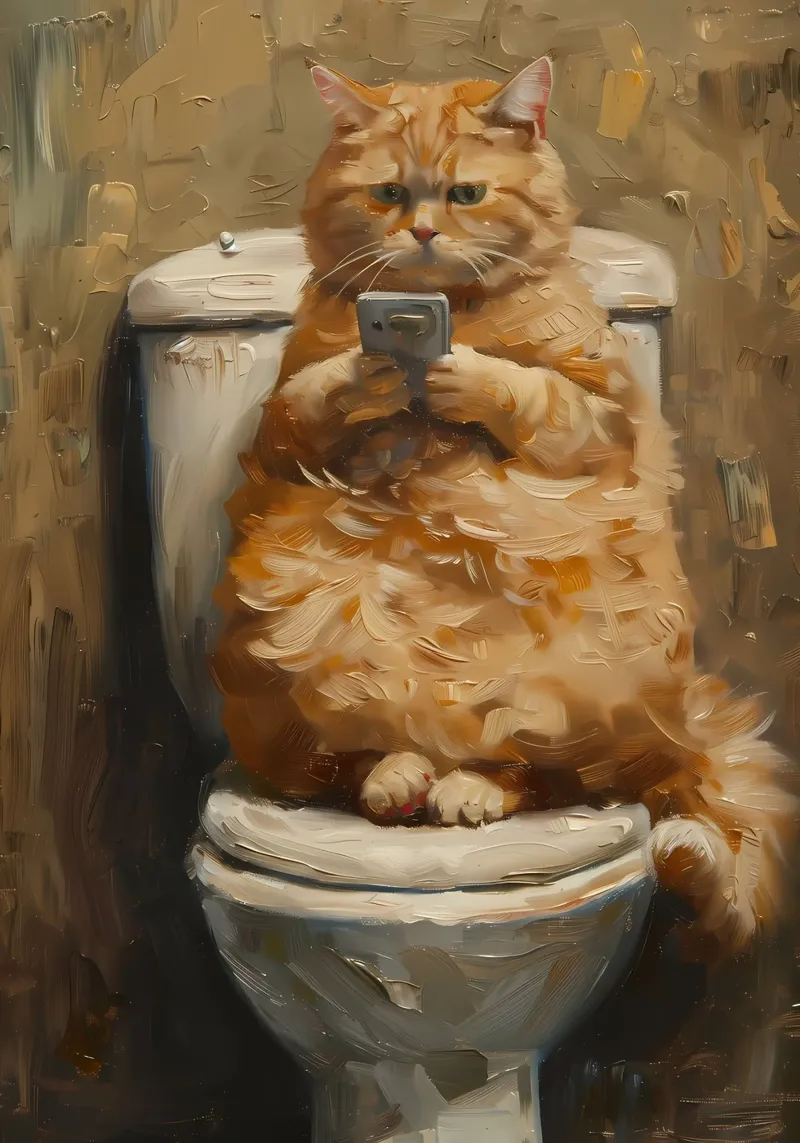 Cat Phone Toilet Texting canvas by Adrian Patel