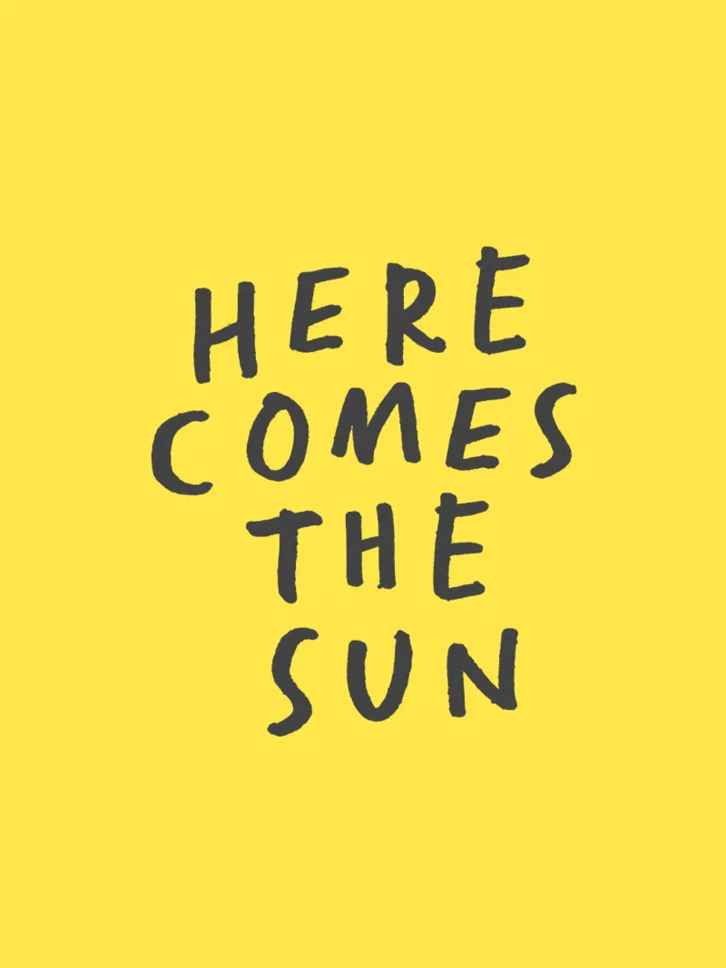 Here Comes the Sun Typografie Druck in Gelb Schwarz Leinwand von THE MOTIVATED TYPE