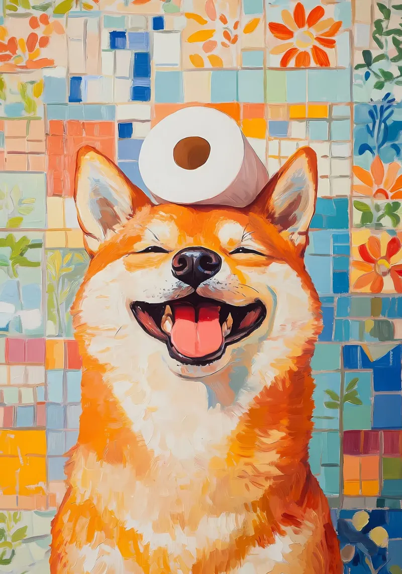 Shiba Inu sorridente con la carta igienica pellicola backlit da Adrian Patel