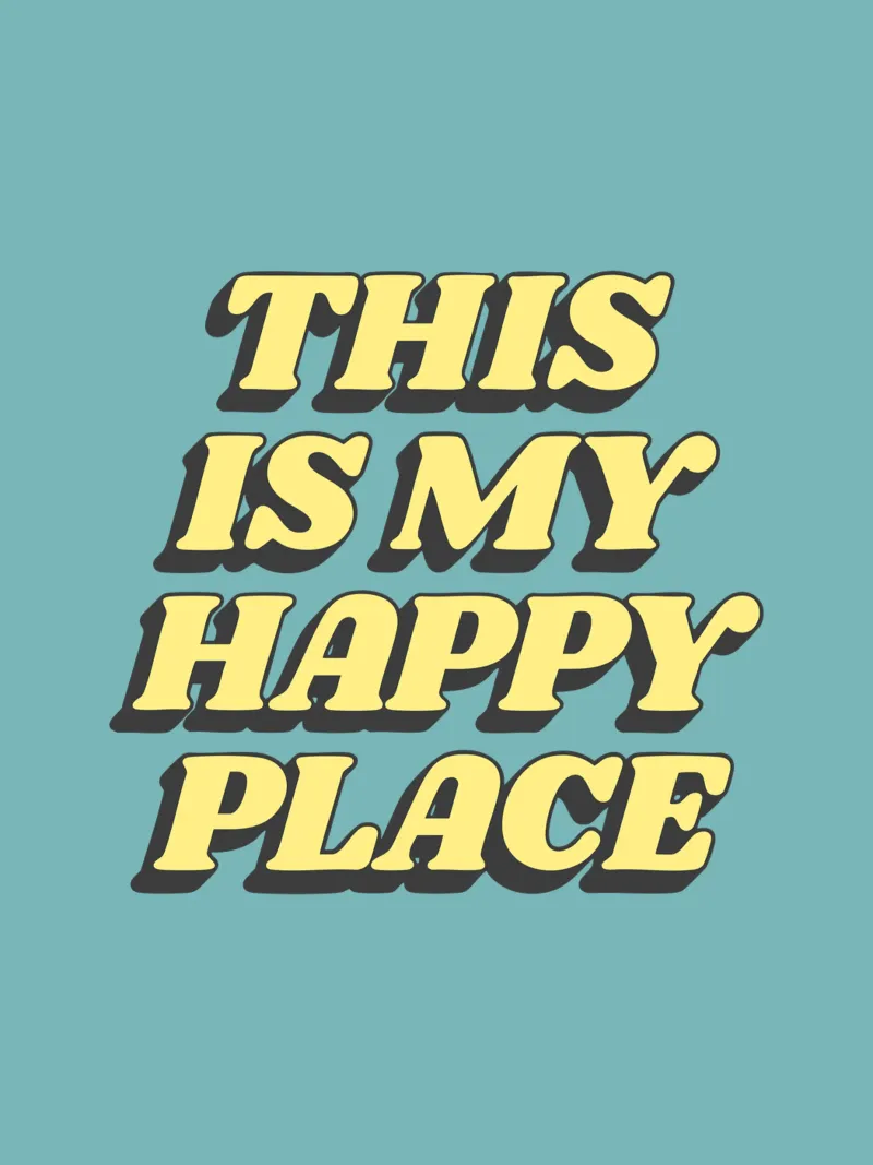 Impression typographique "This is My Happy Place" en jaune, bleu et noir hahnemühle de THE MOTIVATED TYPE