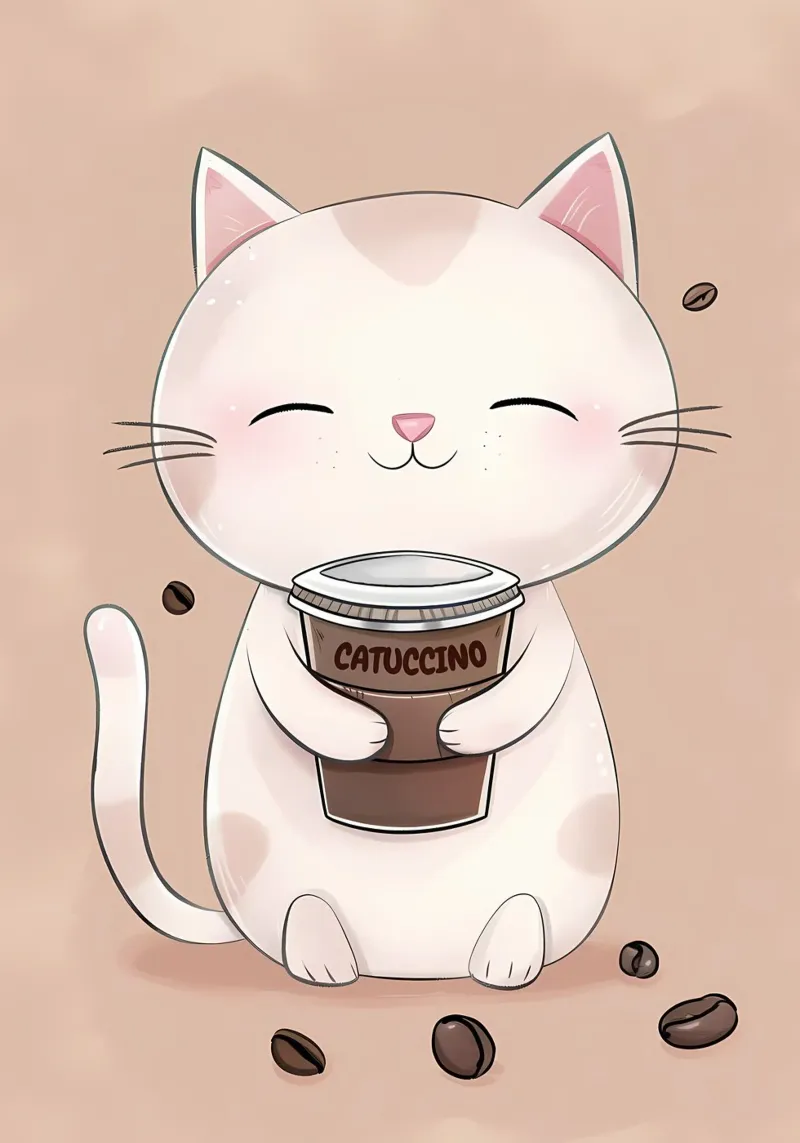 Gatto felice con caffè alluminio dibond da Bartosz Powalka
