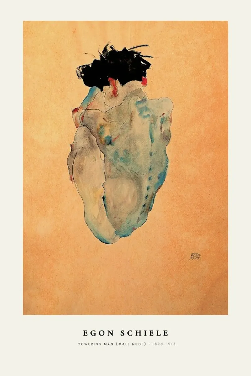Schiele - Cowering Man (Male Nude) poster con telaio in plastica da ARTOTHEK