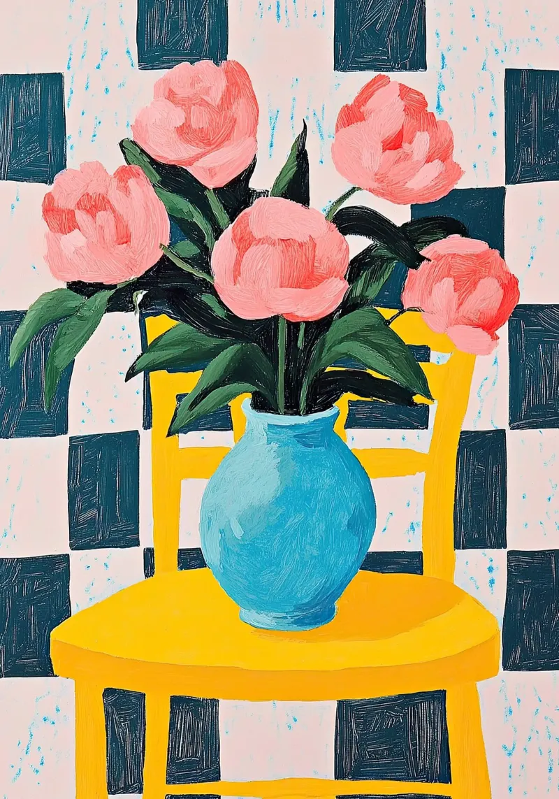 Dreamy peonies - Pink flowers in a blue vase hahnemühle by Nikis Art Studio