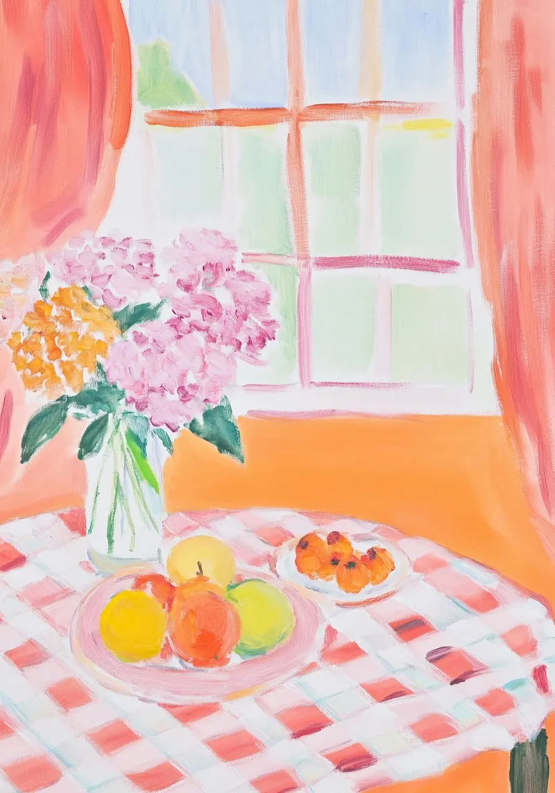 Tavolo di primavera - Simpatica natura morta in stile Matisse poster da Nikis Art Studio