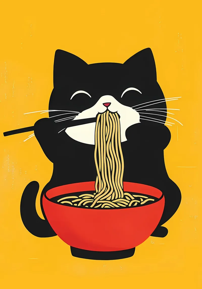Gato comiendo ramen metacrilato de Bartosz Powalka