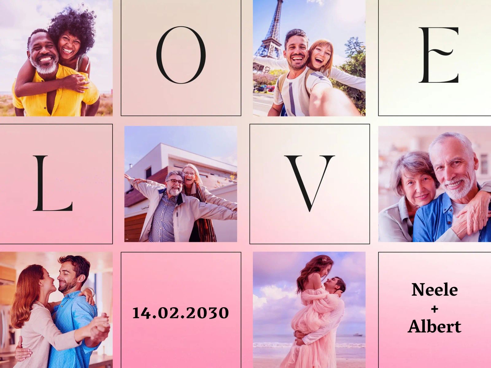 LOVE-Collage mit Datum & Namen – romantisch & personalisiert Poster von FRAMELY