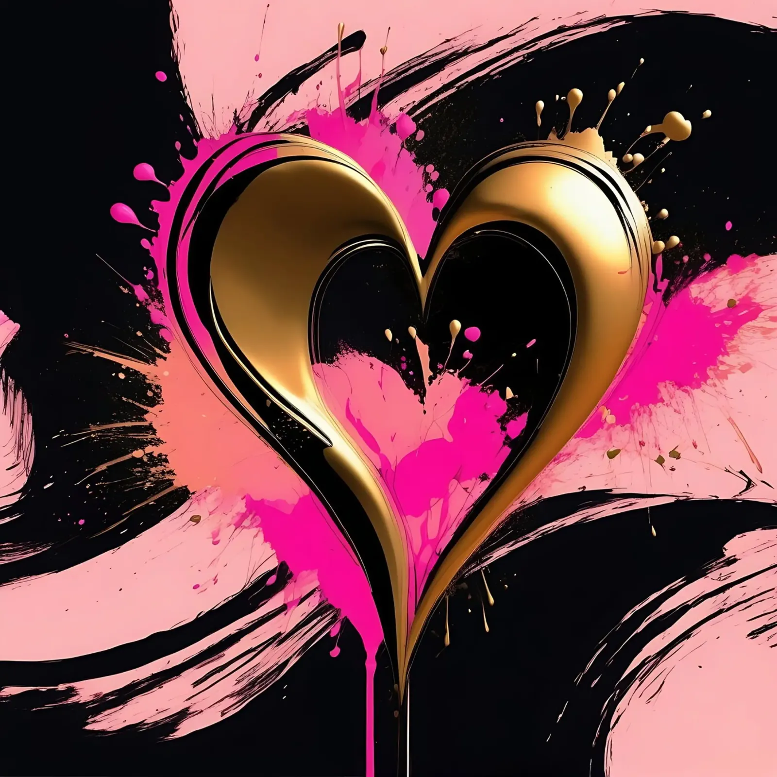 corazón_dorado_rosa_negro_2 metacrilato de Pink- und LoveArt by LK