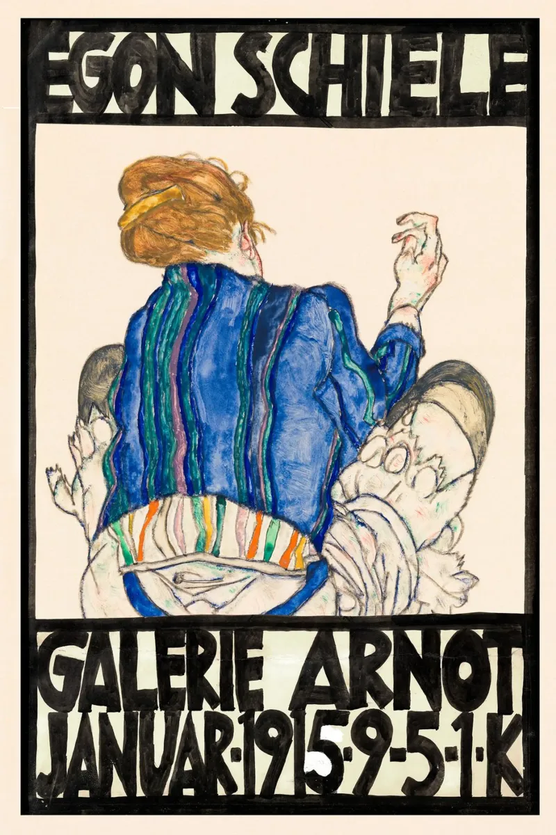 Egon Schiele - Tentoonstelling - Zittende vrouw Achteraanzicht canvas met Baklijst van Old Masters