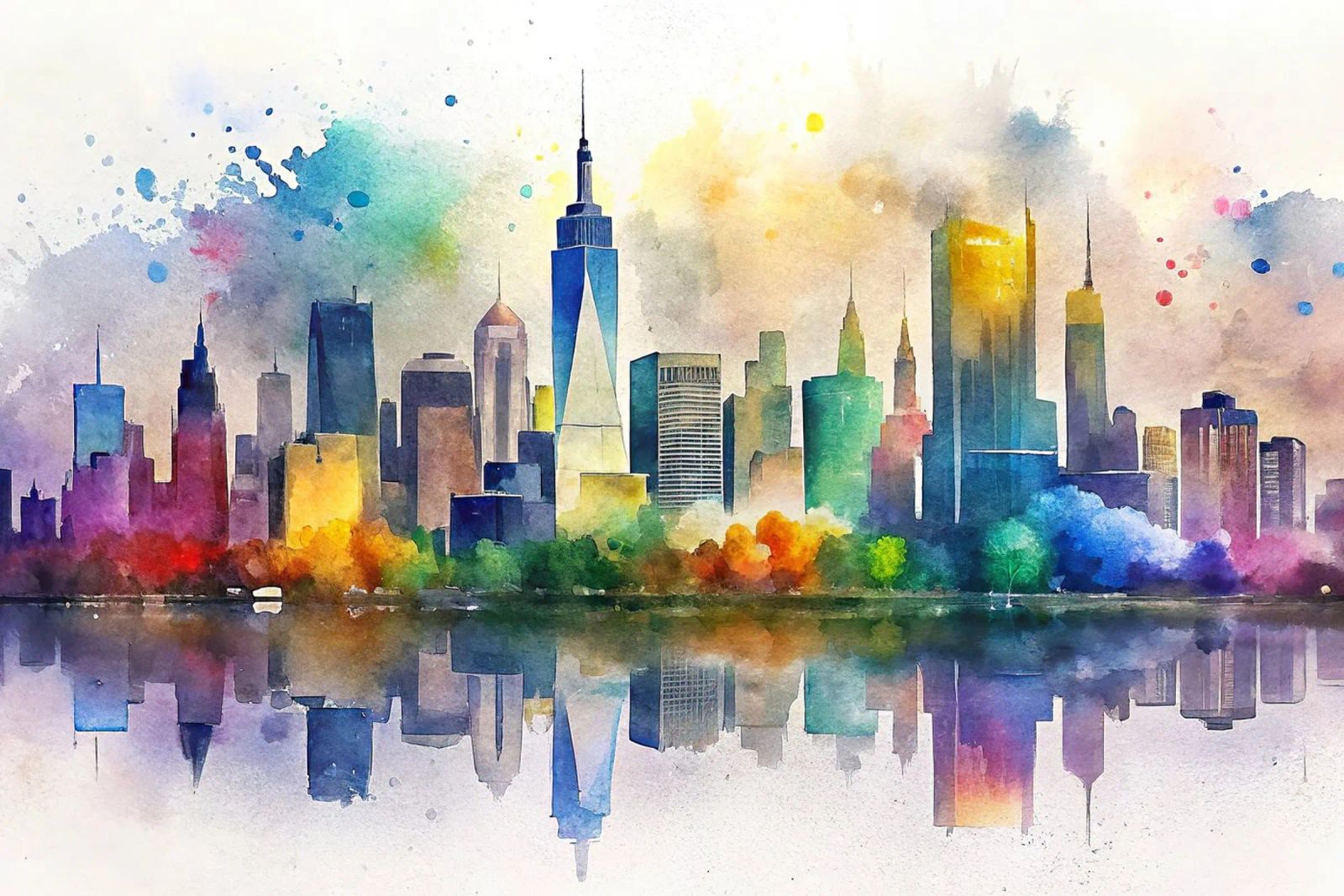 Ligne d'horizon de New York en aquarelle poster de ARTVI-SHOP