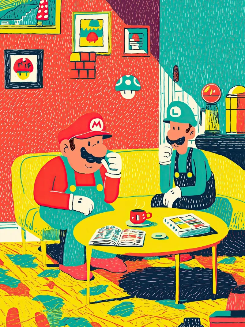 Super Mario & Luigi Coffee Break – Pop Art Canvas pellicola backlit da Kaji