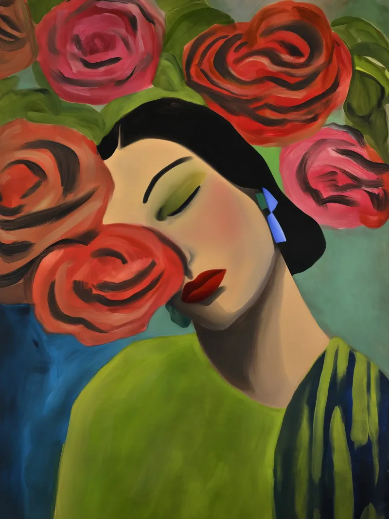 Portrait d'une Espagnole avec des roses rouges | Peinture poster de Autofocus