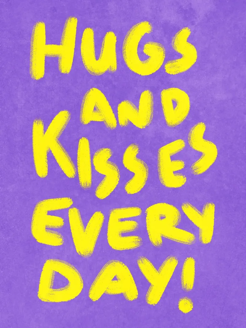 Hugs and Kisses every day - handlettering poster con telaio in legno da Illustration Raissa Oltmanns