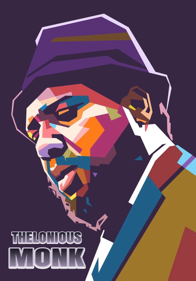 Ritratto pop art di Thelonious Monk pellicola backlit da Hantamrata